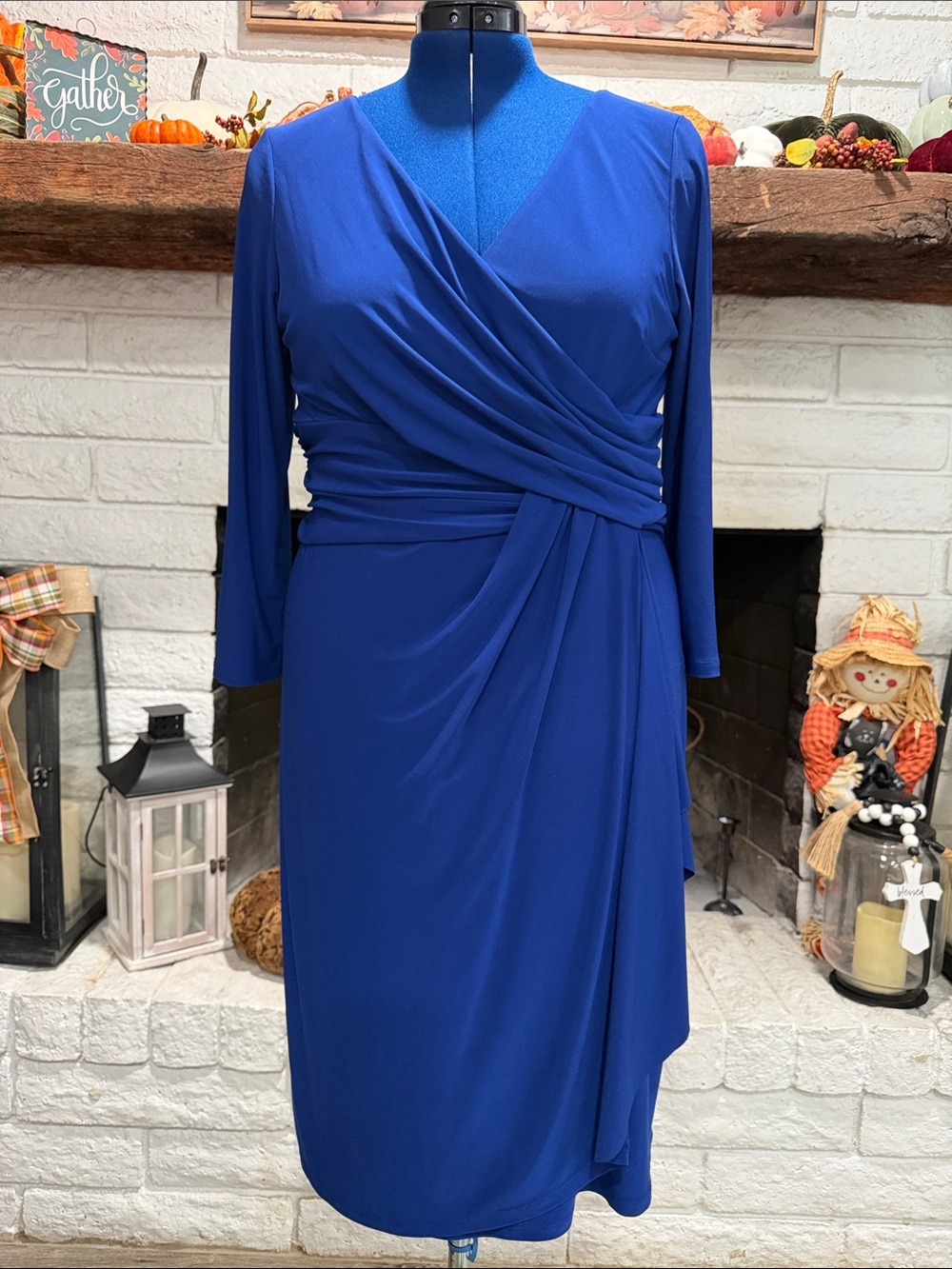 Chaps Royal Blue Faux-Wrap Midi Dress